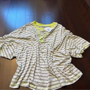 Striped Gray and Neon Green Top